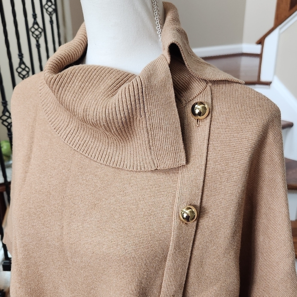 Talbots Women's Cape Poncho Tan with Gold Colored Hardware, Small - Picture 11 of 14